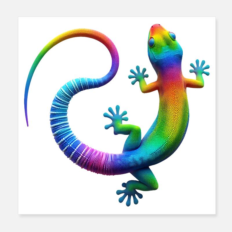 Regenbogen Gecko - Poster 20x20 cm - Weiß