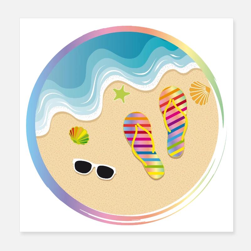 Flip-Flops im Regenbogen-Design am Sandstrand Poster 20x20 cm