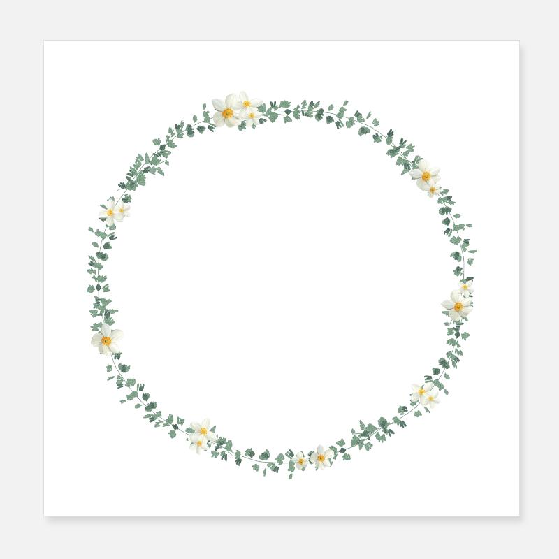 Eukalpytus Kranz mit kl. Blumen, personalisierbar Poster 20x20 cm