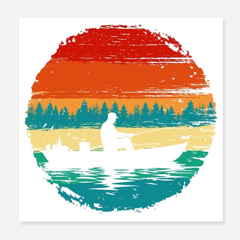 Retro Lake Sunset Silhouette Poster 8" x 8" (20x20 cm)