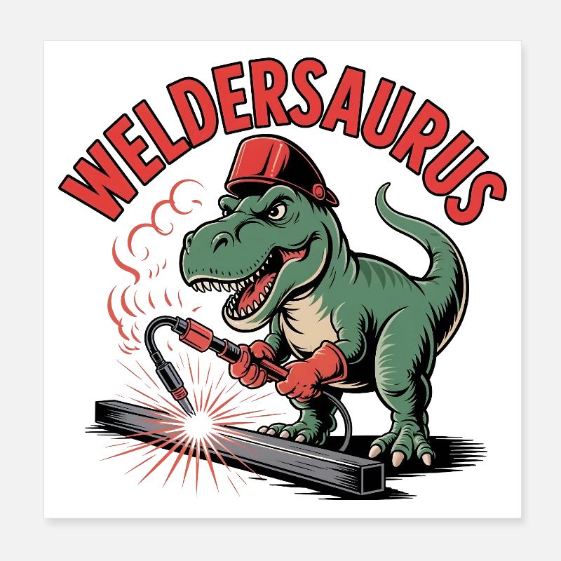 Weldersaurus Funny Welding Dinosaur Poster 8" x 8" (20x20 cm)