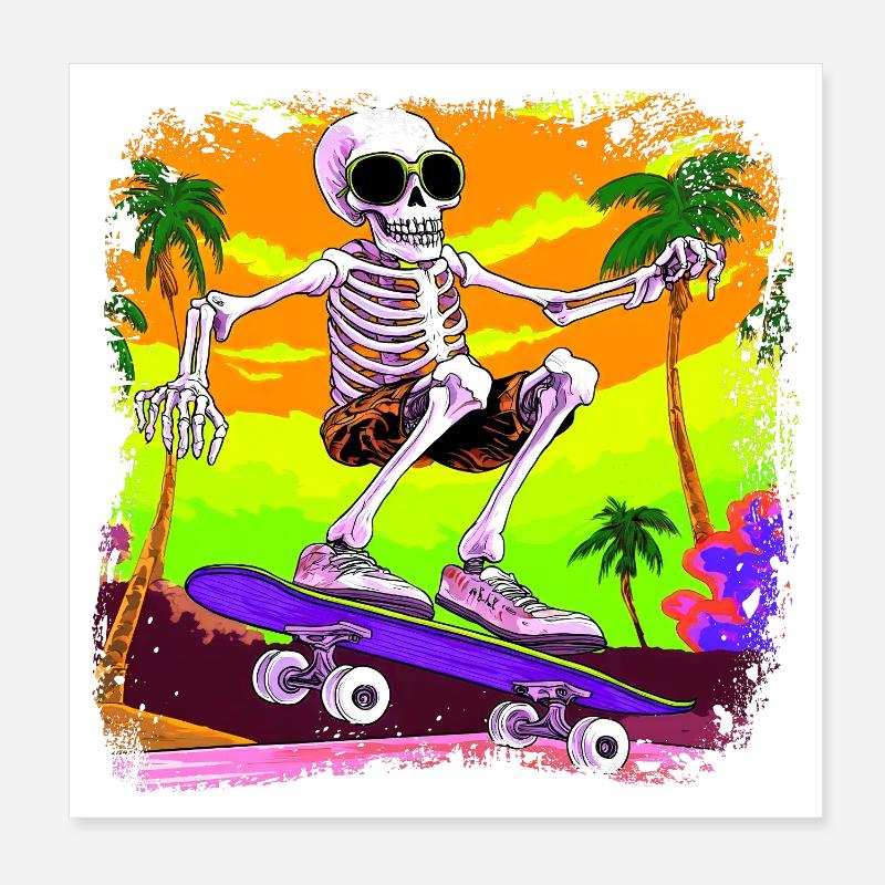 Skateboarder squelette Poster 20 x 20 cm