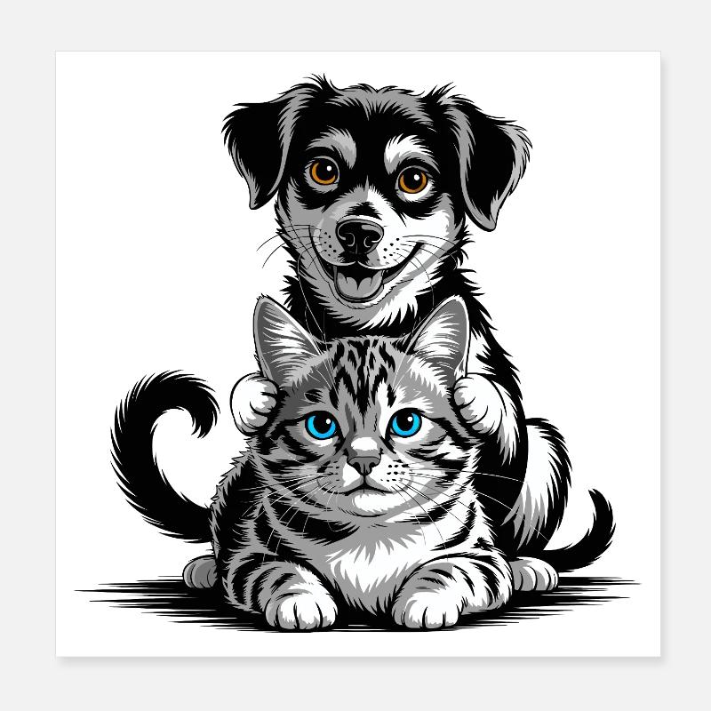 Meilleurs amis chien et chat Poster 20 x 20 cm