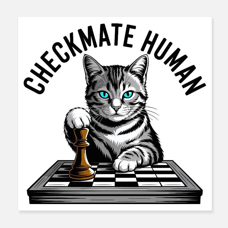 Chat Checkmate Drôle Echecs Design Poster 20 x 20 cm