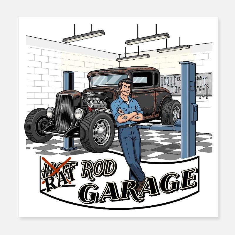 Conception d’atelier de voitures anciennes Poster 20 x 20 cm