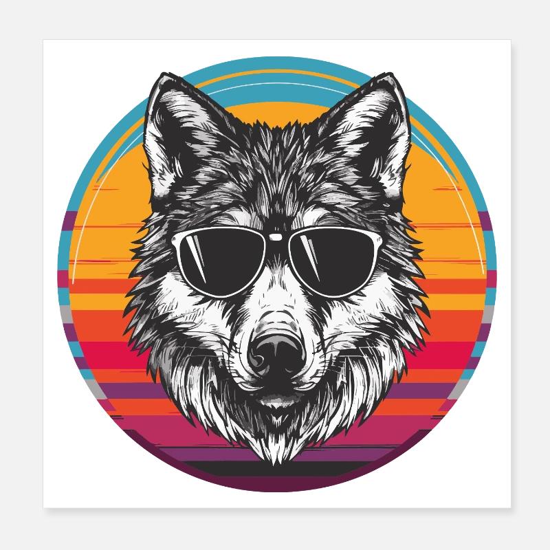 Cool Wolf with retro sunglasses Poster 8" x 8" (20x20 cm)