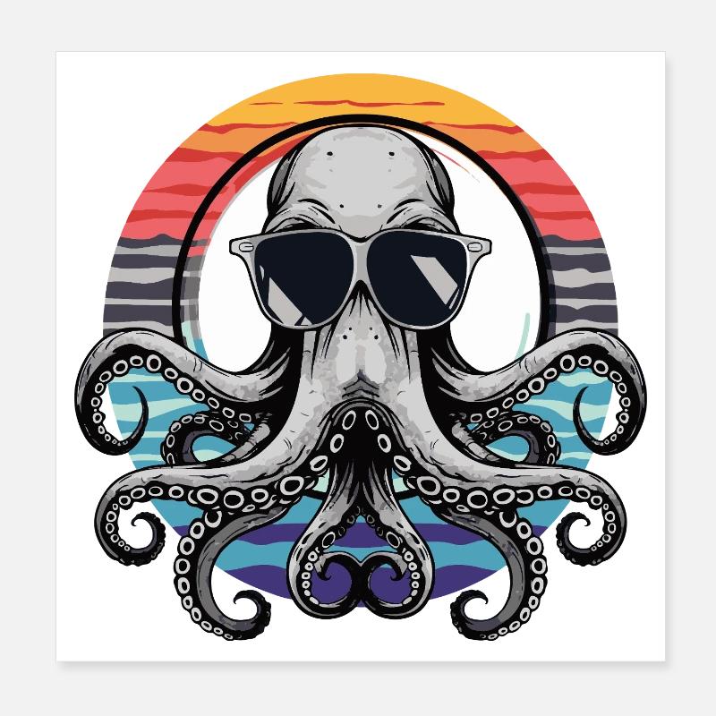 Octopus with sunglasses Poster 8" x 8" (20x20 cm)