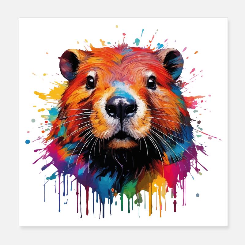 Bunter Biber Wasserfarbendesign Poster 20x20 cm