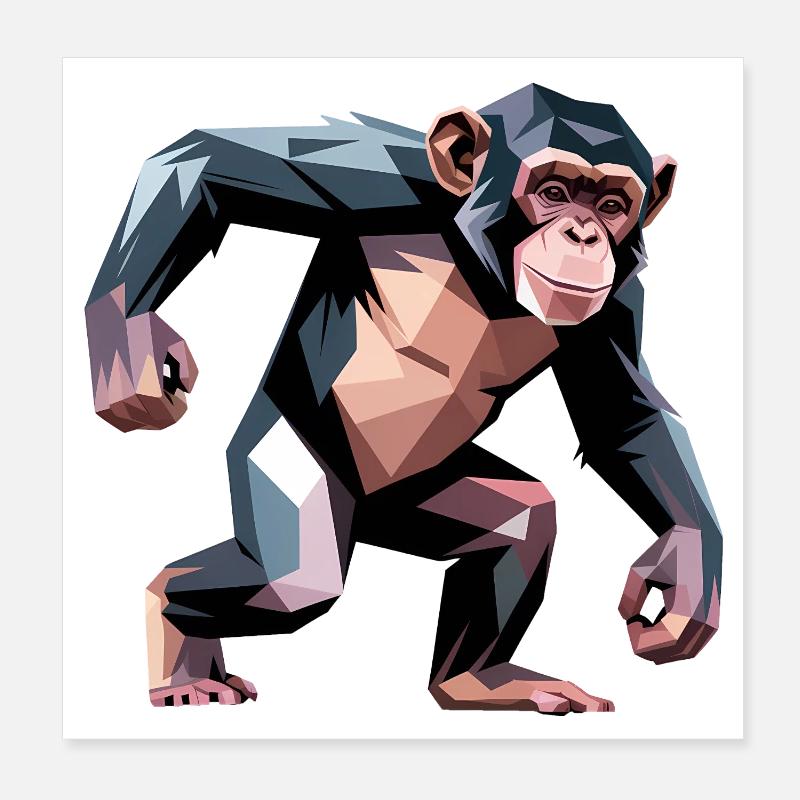 Monkey - Cooles Low-Poly-Logo Poster 20x20 cm