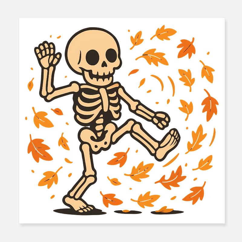 Dessin animé de squelette de danse d’automne Poster 20 x 20 cm