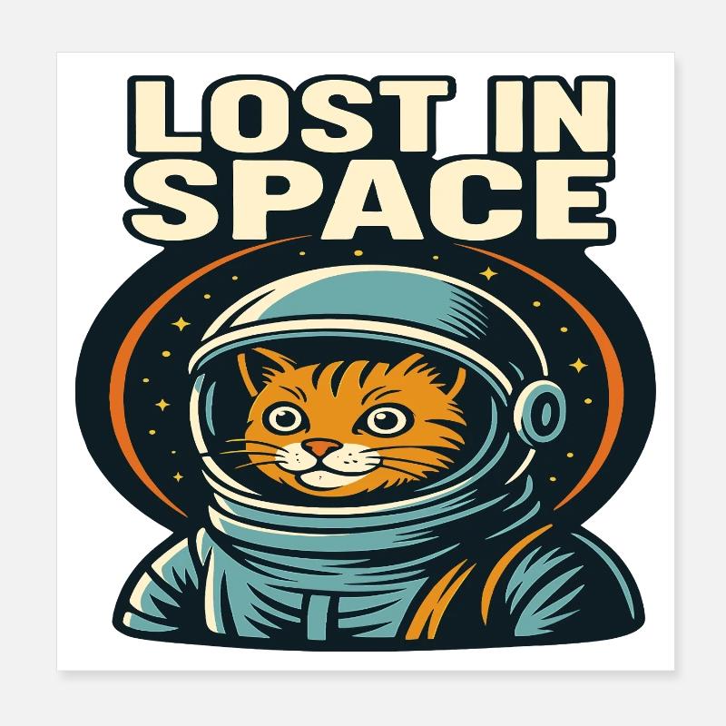 Perdu dans l’espace Katzen Astronaut Design Poster 20 x 20 cm