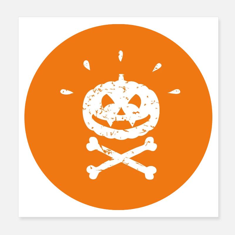 Jolly Roger Halloween Vampire Pumpkin White Orange Poster 8" x 8" (20x20 cm)