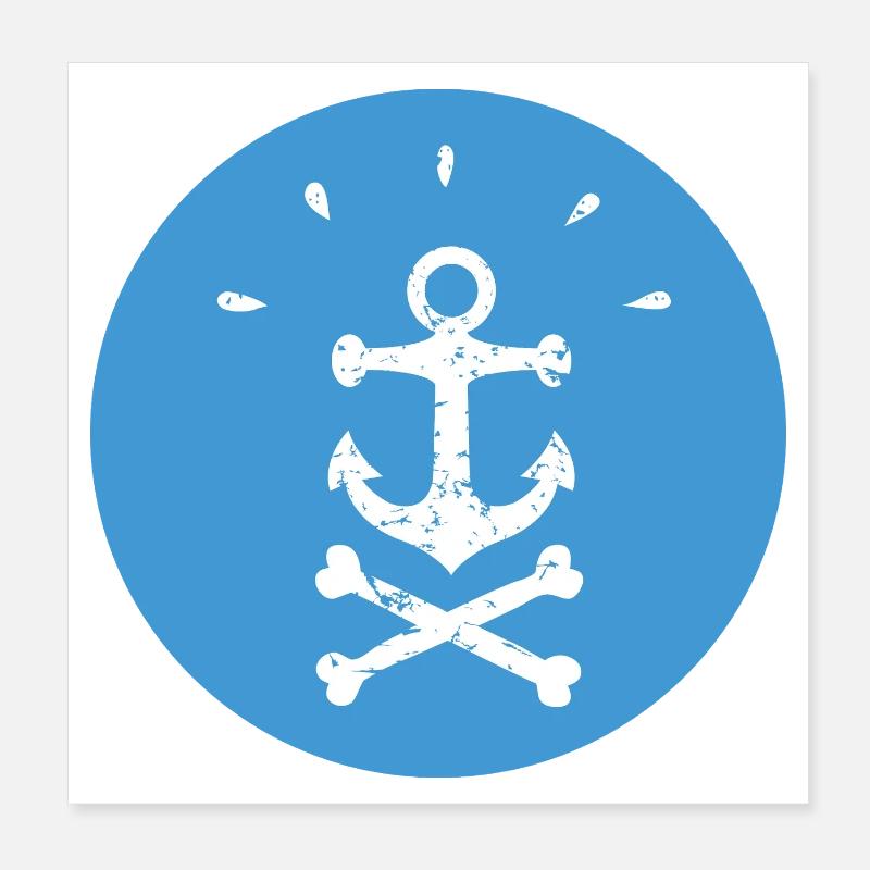 Jolly Roger Ancre pirate sur Blue Circle Poster 20 x 20 cm