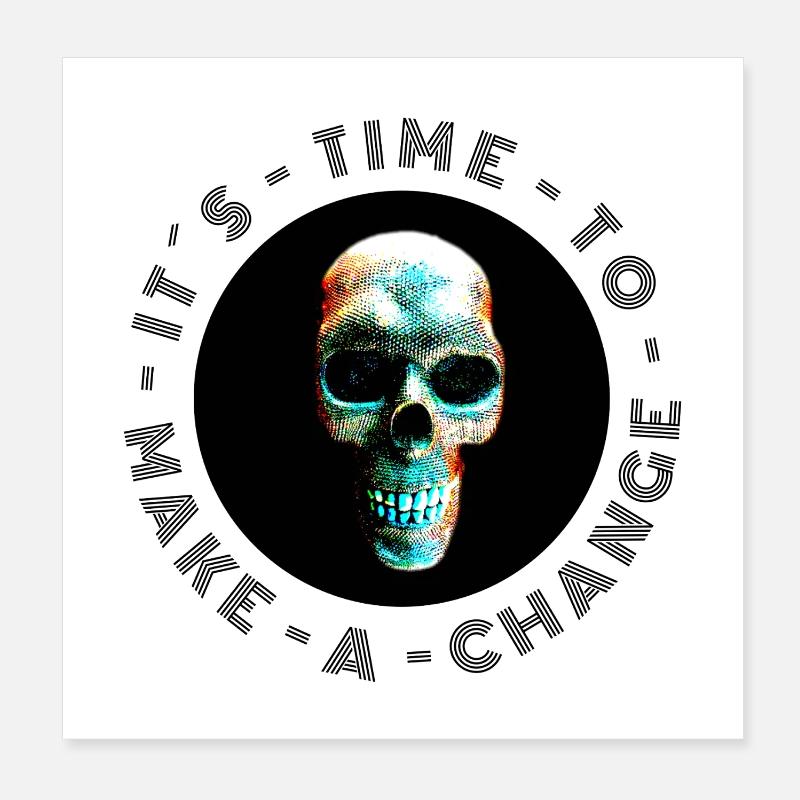 Neon Halftöne Schädel, Halloween, Rock, Biker Poster 20x20 cm