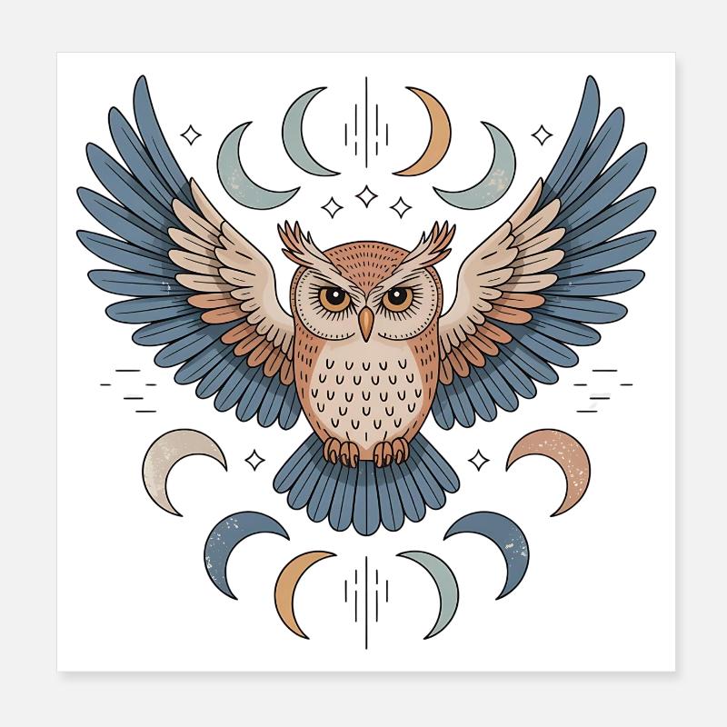 Boho Owl Poster 8" x 8" (20x20 cm)