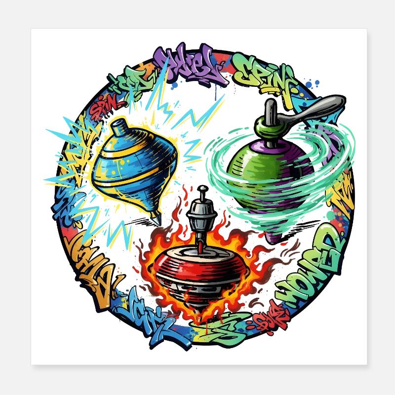 Yoyo Fire Graffiti Circle Poster 8" x 8" (20x20 cm)