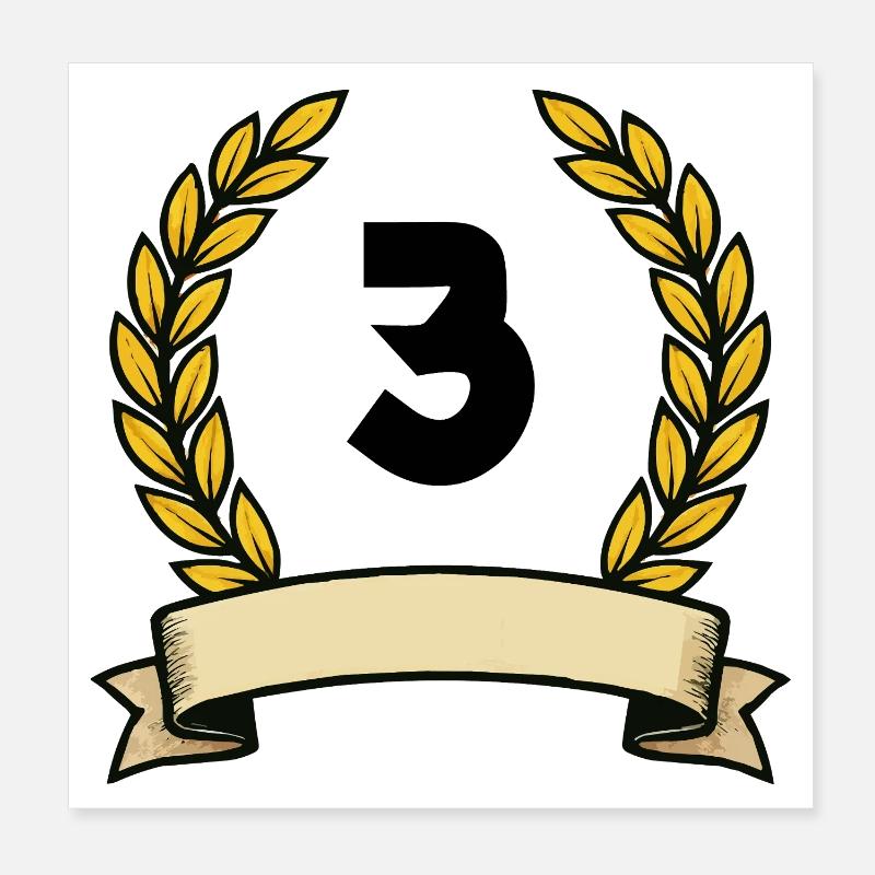 Couronne de laurier dorée numéro 3 Poster 20 x 20 cm