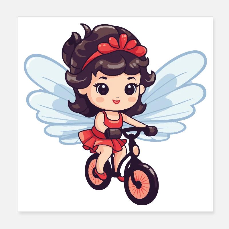 Fée mignon vélo bande dessinée Poster 20 x 20 cm