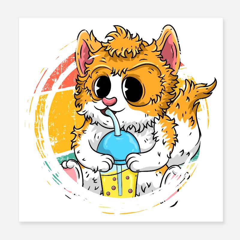 Süße Anime Katze mit Bubble Tea Poster 20x20 cm