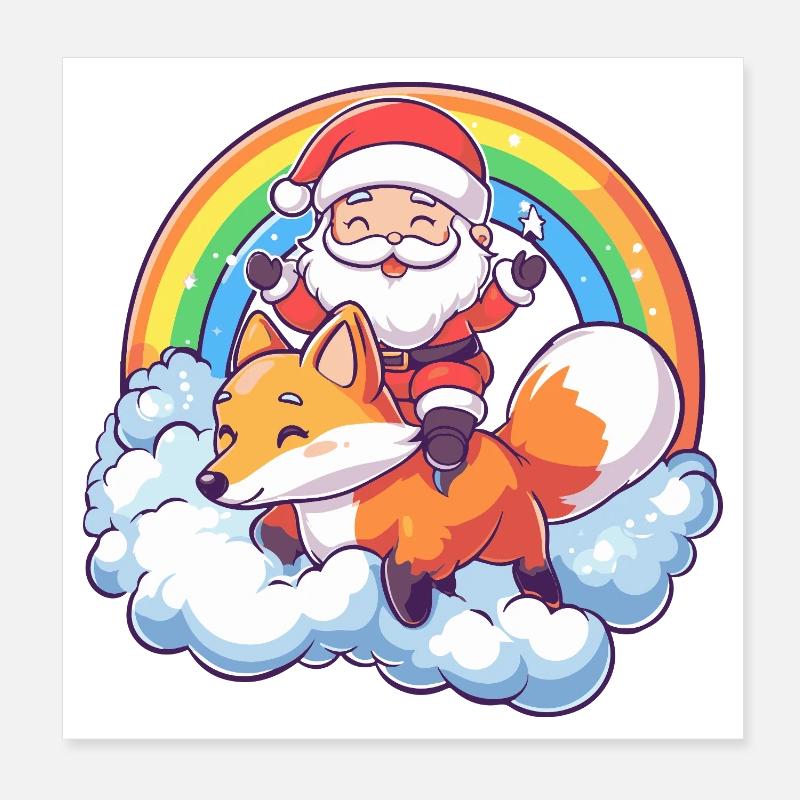 Renard Père Noël Poster 20 x 20 cm