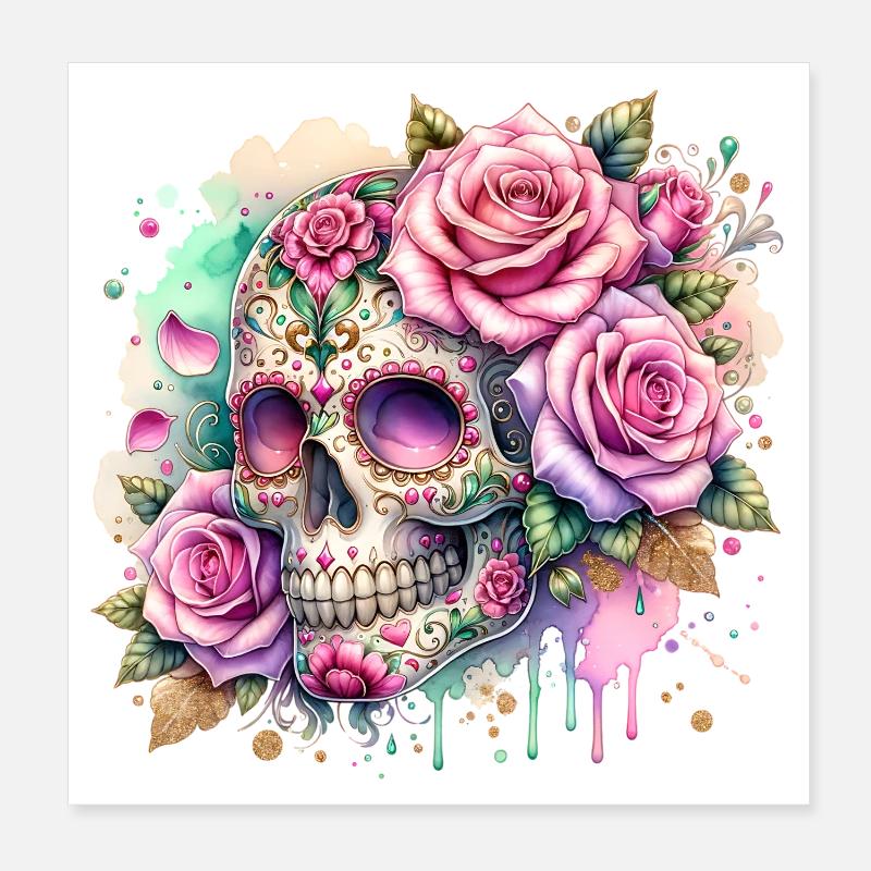 Fleurs Crâne Beauté Floraison Poster 20 x 20 cm