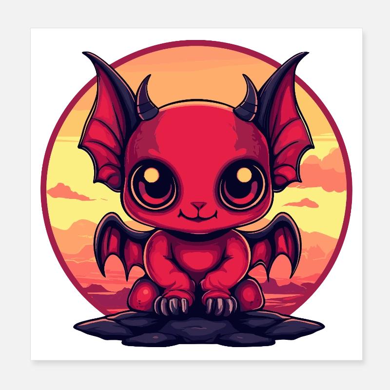 Roter Dämonen-Kobold am Abend Poster 20x20 cm
