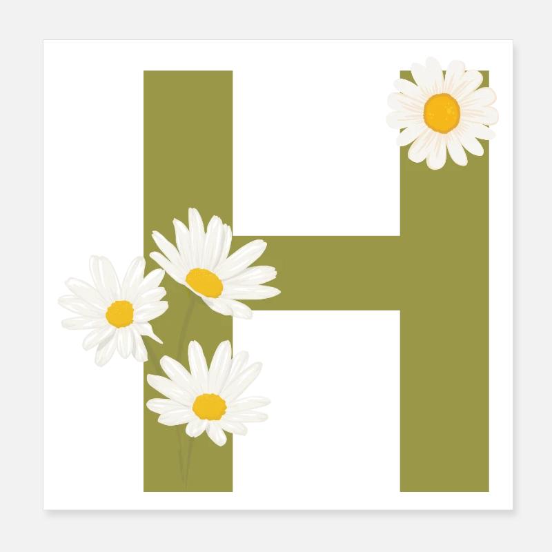 Buchstabe h grüne Gänseblümchen Poster 20x20 cm