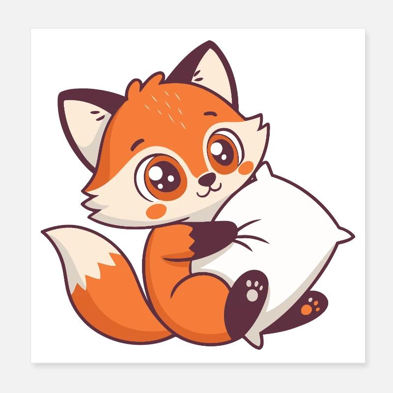 Fox Cozy and Pillow Poster 8" x 8" (20x20 cm)