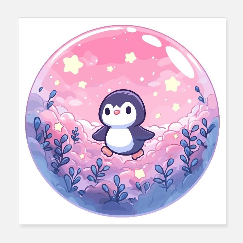 Pinguino pastello nella foresta pluviale Poster 20x20 cm