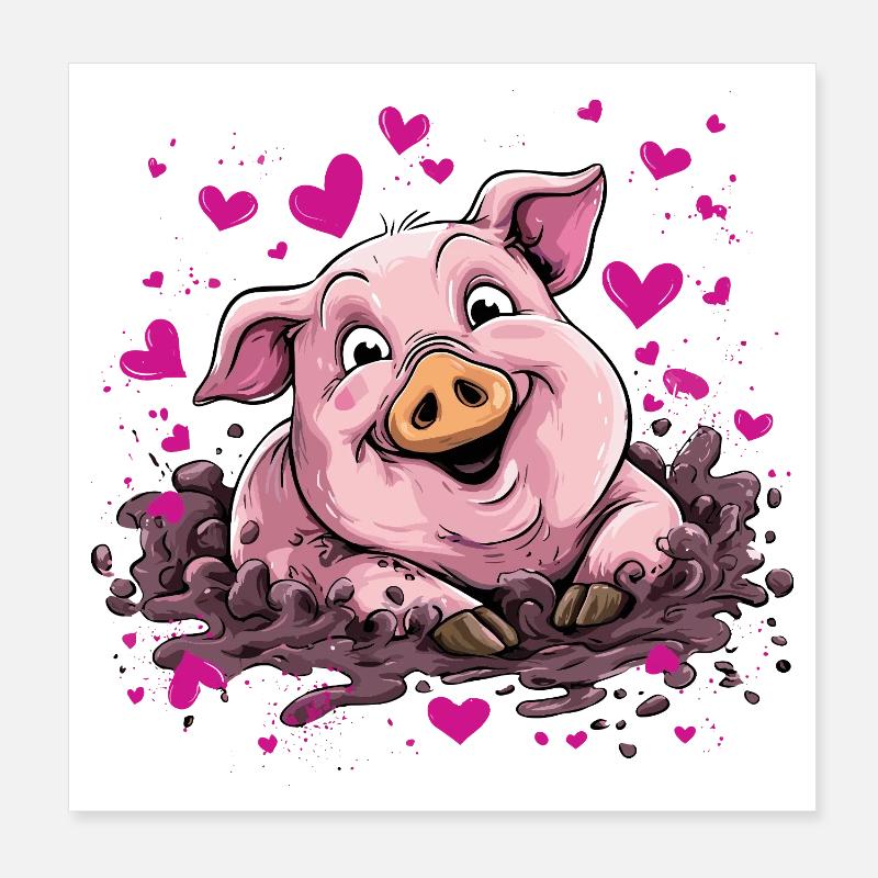 Coeur cochon dans la boue rose Poster 20 x 20 cm