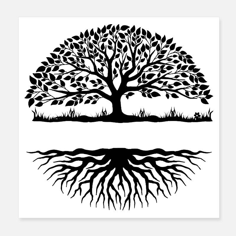 Arbre d’ombrage avec espace de texte et racines – Grow & Poster 20 x 20 cm
