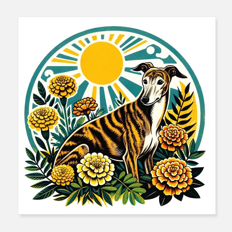 Lévrier floral éclairé par le soleil Poster 20 x 20 cm