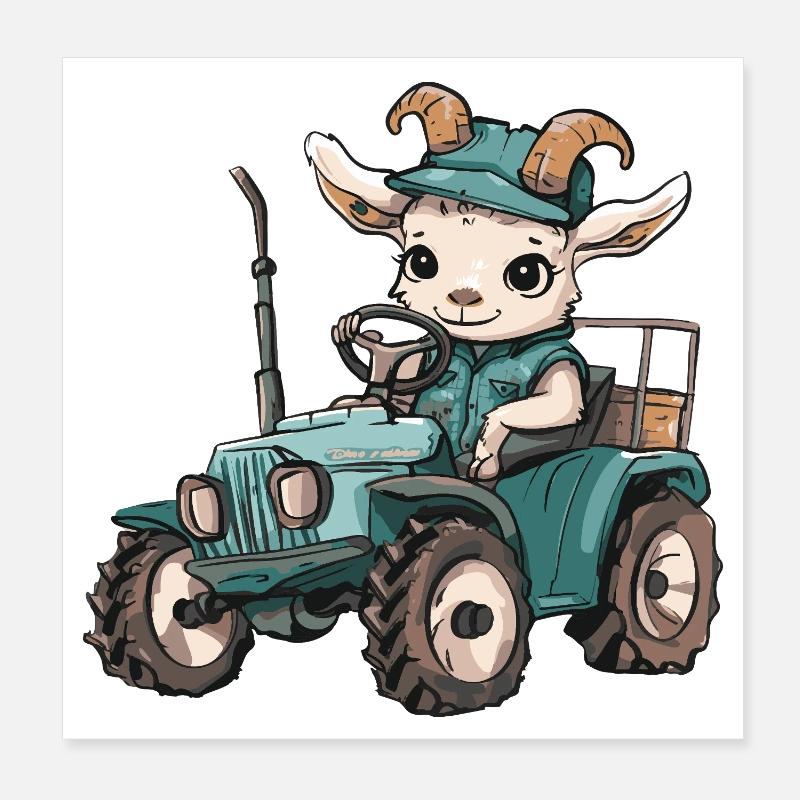 Bergziege Traktor Farmer Poster 20x20 cm