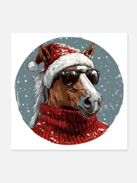 Noël de Noël cheval - Poster 20 x 20 cm - blanc - Devant
