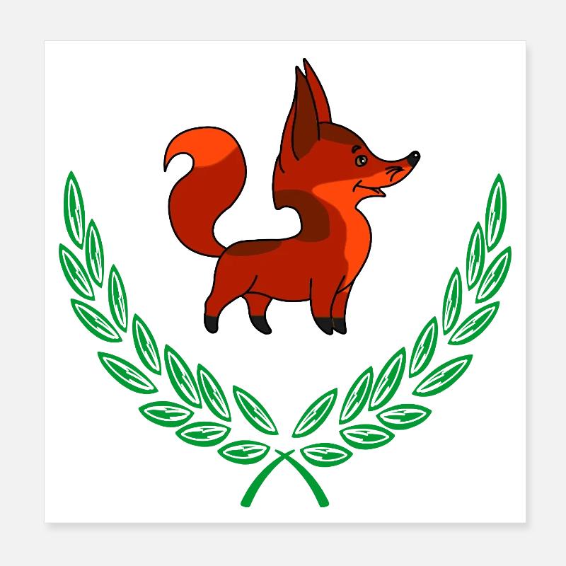 Fox in Laurel Wreath Poster 8" x 8" (20x20 cm)