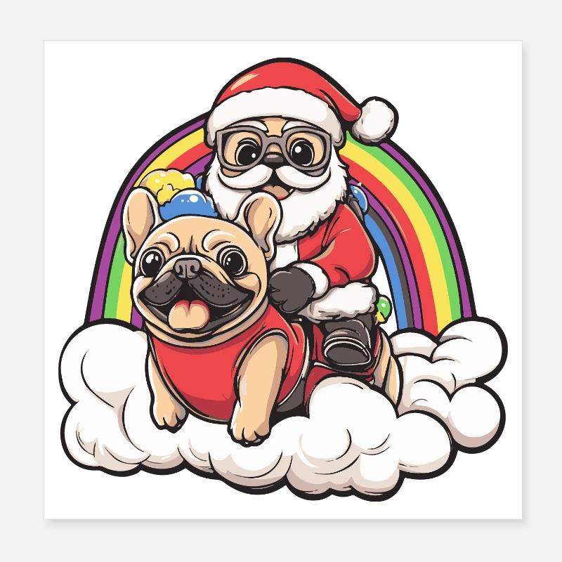Französische Buldogge Hund Weihnachtsmann Poster 20x20 cm
