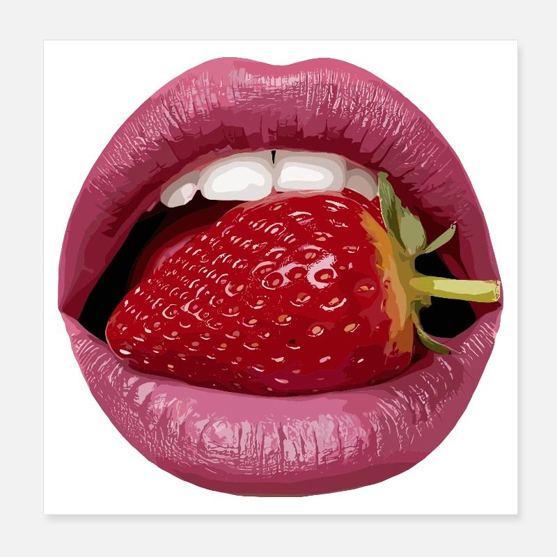 ErdbeerKuss Lippen Pop Art Poster 20x20 cm