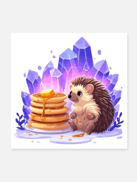 Hedgehog with pancakes and crystals - Poster 8" x 8" (20x20 cm) - white - Front