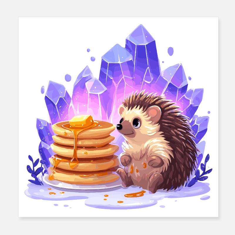 Hérisson avec des pancakes et des cristaux Poster 20 x 20 cm