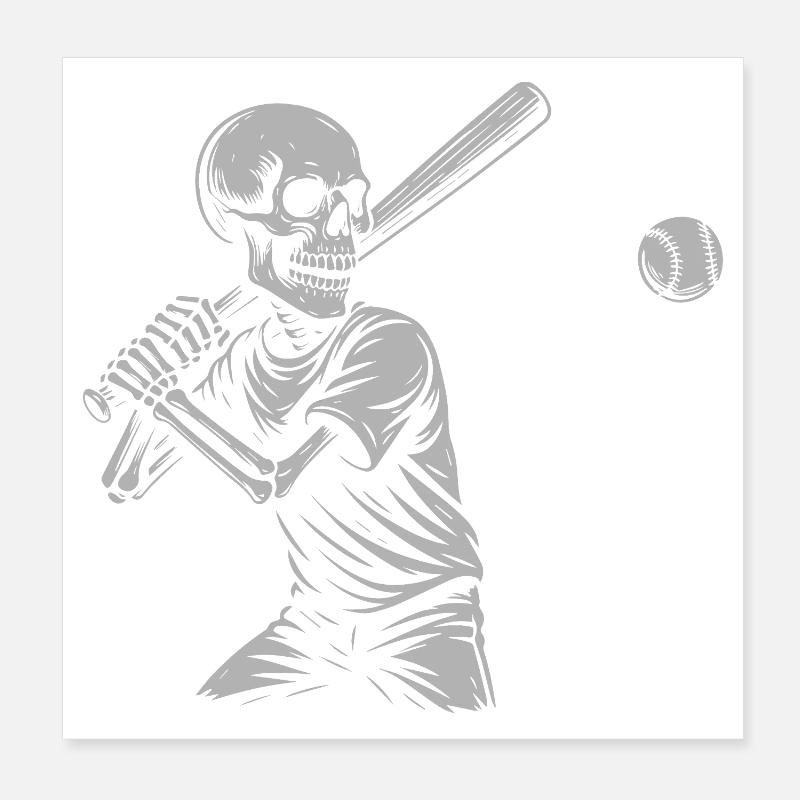 Skeleton Baseball Batting Poster 8" x 8" (20x20 cm)