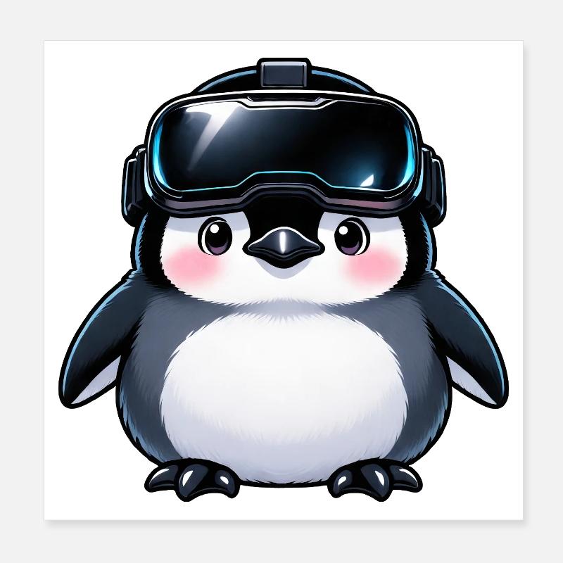 VR Penguin avec casque Poster 20 x 20 cm