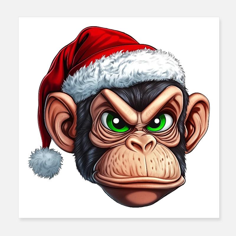 Singe avec un chapeau de Père Noël :) Poster 20 x 20 cm