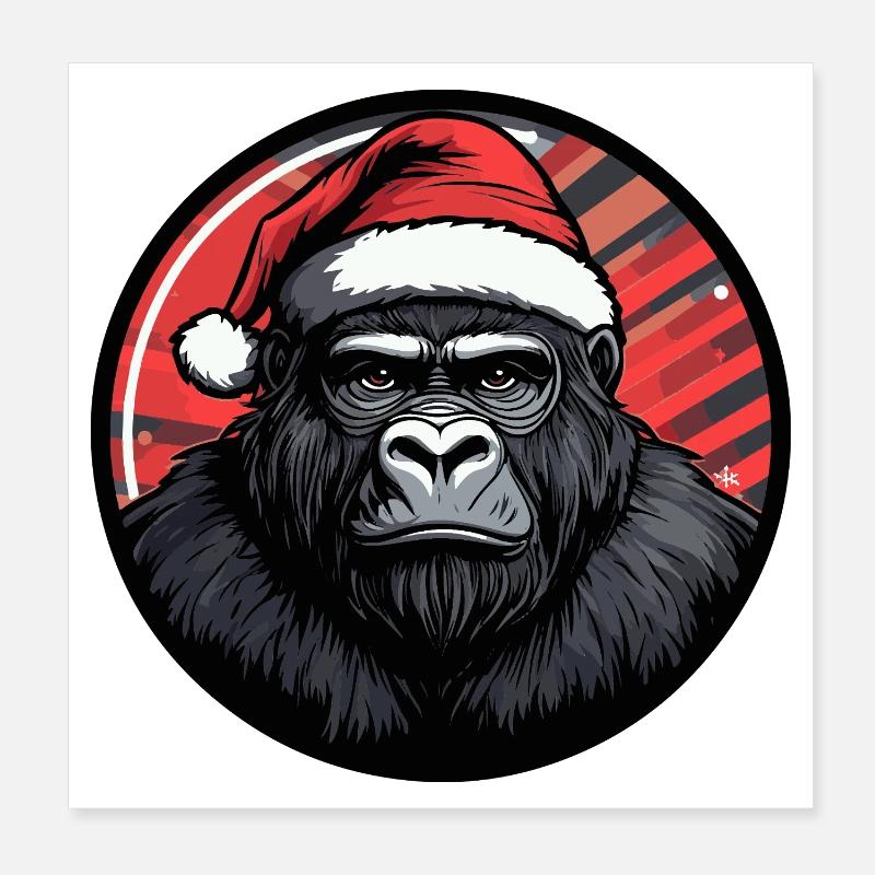 Gorilla Santa Festive Night Poster 8" x 8" (20x20 cm)