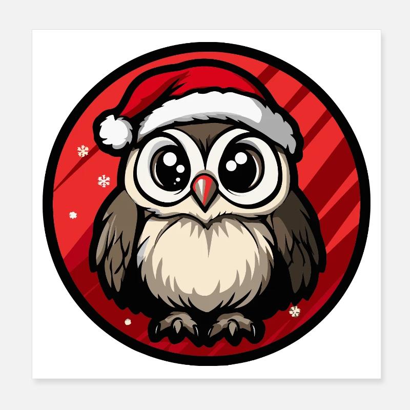 Winter Eule im Santa Hut Poster 20x20 cm