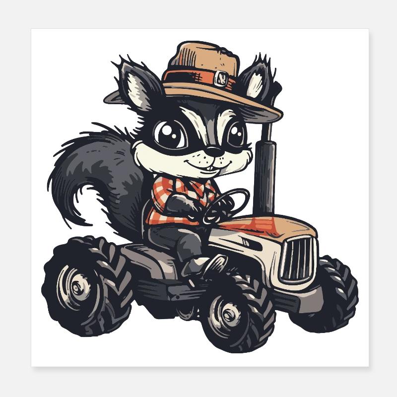 Stinktier Traktor Farmer Poster 20x20 cm