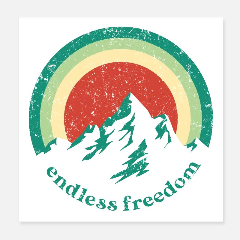 Endless Freedom Mountain Rainbow dans un design rétro Poster 20 x 20 cm