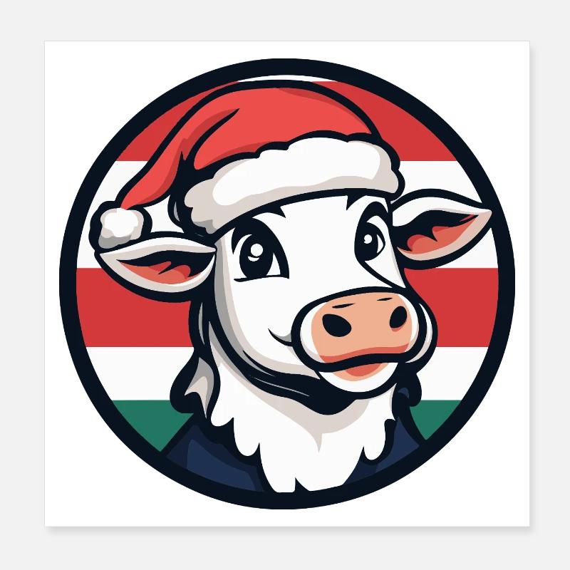 Weihnachtskuh im Festtagsrot-Grün Poster 20x20 cm