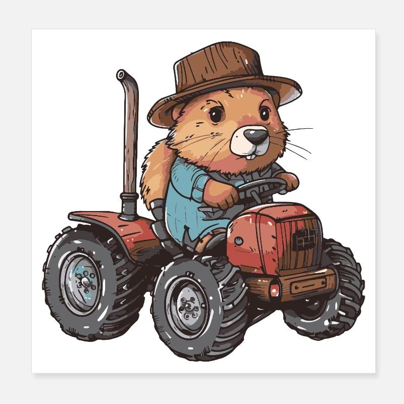 Biber Traktor Farmer Poster 20x20 cm