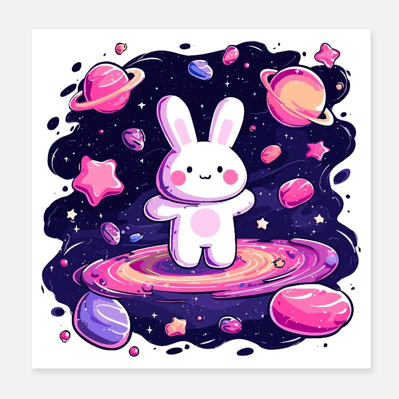 Lapin de l’espace dans la mer des étoiles Poster 20 x 20 cm