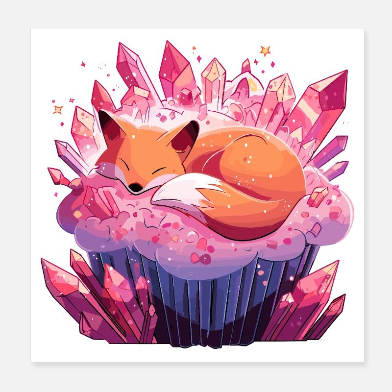 Little Fox on Crystal Cupcake Poster 8" x 8" (20x20 cm)